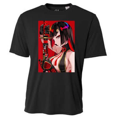 Anime Girl Samurai Waifu Japanese Aesthetic Otaku Weeb Cooling Performance Crew T-Shirt