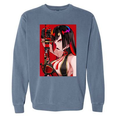 Anime Girl Samurai Waifu Japanese Aesthetic Otaku Weeb Garment-Dyed Sweatshirt