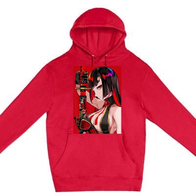 Anime Girl Samurai Waifu Japanese Aesthetic Otaku Weeb Premium Pullover Hoodie