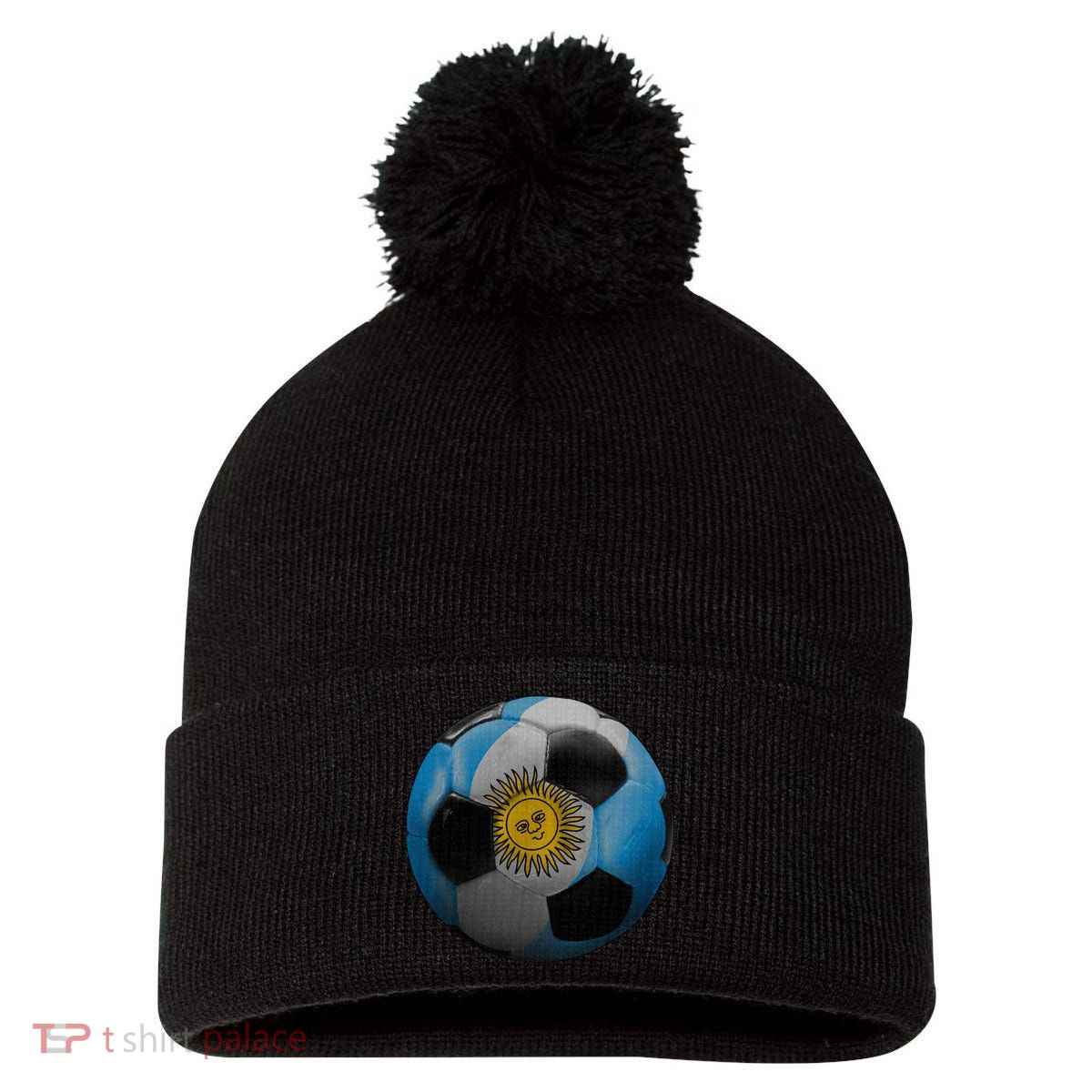 Argentina Glow Soccer Ball Logo Pom Pom 12in Knit Beanie