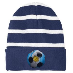 Argentina Glow Soccer Ball Logo Striped Beanie with Solid Band