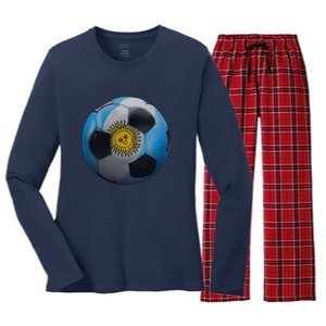 Argentina Glow Soccer Ball Logo Women's Long Sleeve Flannel Pajama Set 