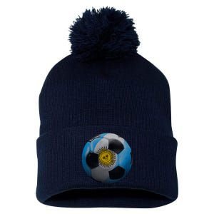 Argentina Glow Soccer Ball Logo Pom Pom 12in Knit Beanie