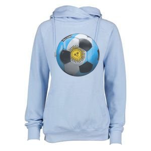 Argentina Glow Soccer Ball Logo Womens Funnel Neck Pullover Hood