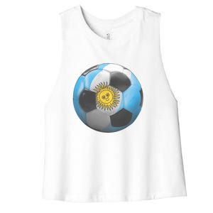 Argentina Glow Soccer Ball Logo Women's Racerback Cropped Tank