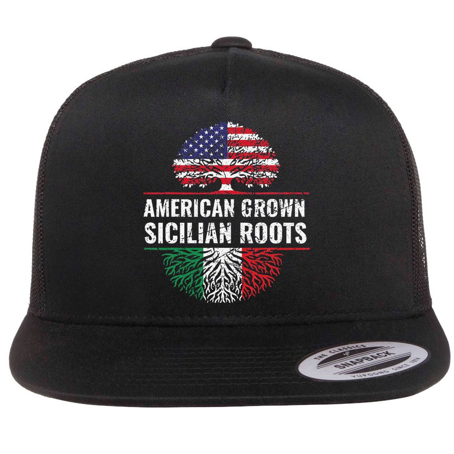American Grown Sicilian Roots Gift Flat Bill Trucker Hat