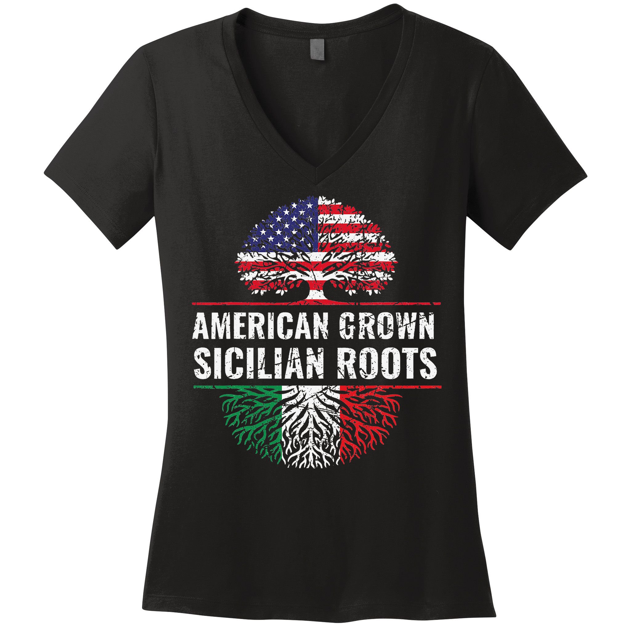 American Grown Sicilian Roots Gift Women's V-Neck T-Shirt