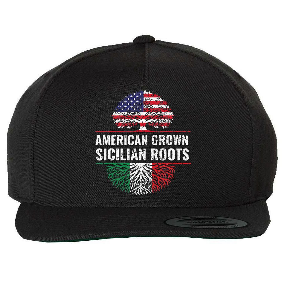 American Grown Sicilian Roots Gift Wool Snapback Cap