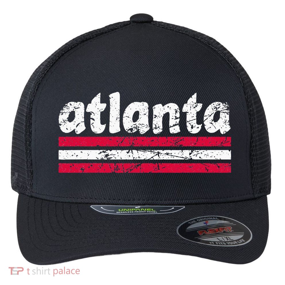 Atlanta Georgia Three Stripe Vintage Weathered Flexfit Unipanel Trucker Cap
