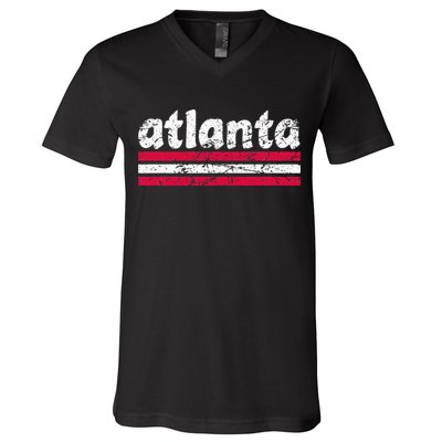 Atlanta Georgia Three Stripe Vintage Weathered V-Neck T-Shirt