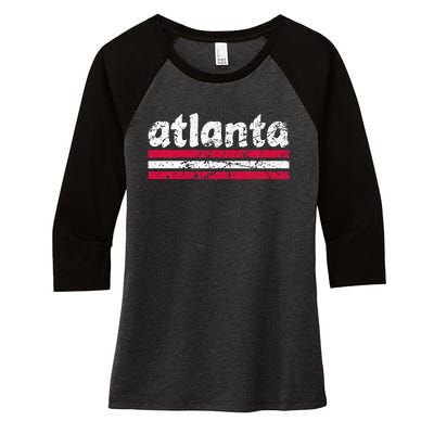 Atlanta Georgia Three Stripe Vintage Weathered Women's Tri-Blend 3/4-Sleeve Raglan Shirt