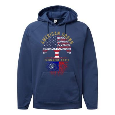 American Grown Taiwanese Roots Tree Flag Family Heritage Gift Performance Fleece Hoodie