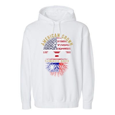 American Grown Taiwanese Roots Tree Flag Family Heritage Gift Garment-Dyed Fleece Hoodie