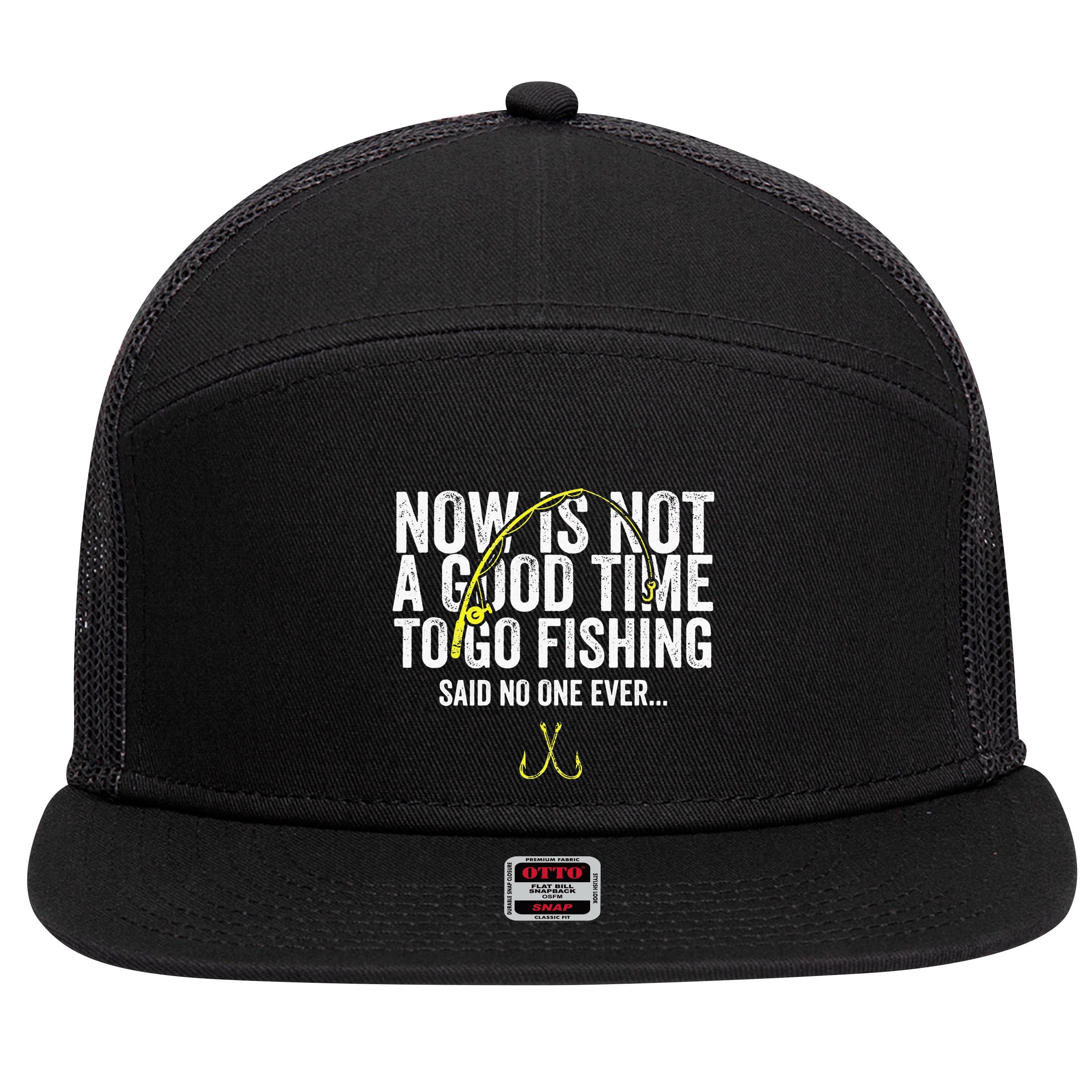 A Good Time For Fishing Walleye Hunter 7 Panel Mesh Trucker Snapback Hat
