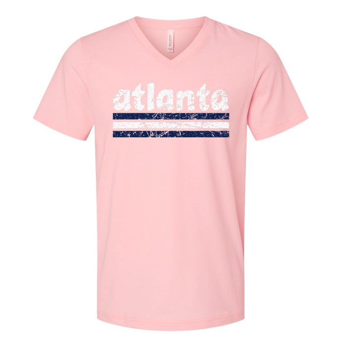 Atlanta Georgia Three Stripe Vintage Weathered V-Neck T-Shirt