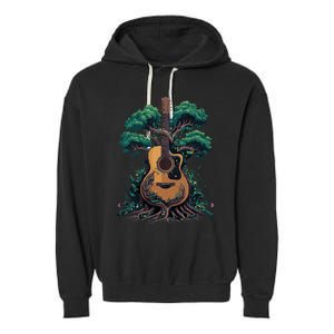 Acoustic Guitar Tree Musician Guitarist Garment-Dyed Fleece Hoodie