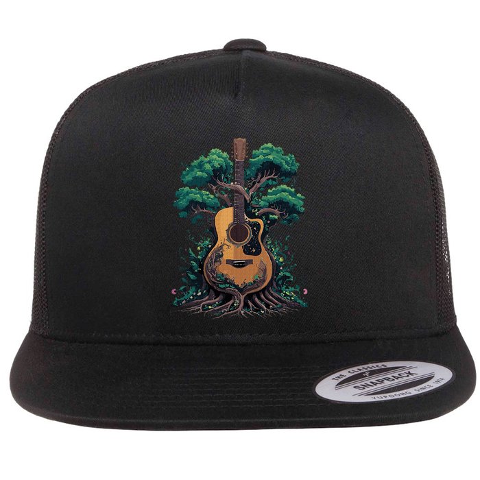 Acoustic Guitar Tree Musician Guitarist Flatbill Hat