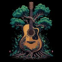 Acoustic Guitar Tree Musician Guitarist Flatbill Hat