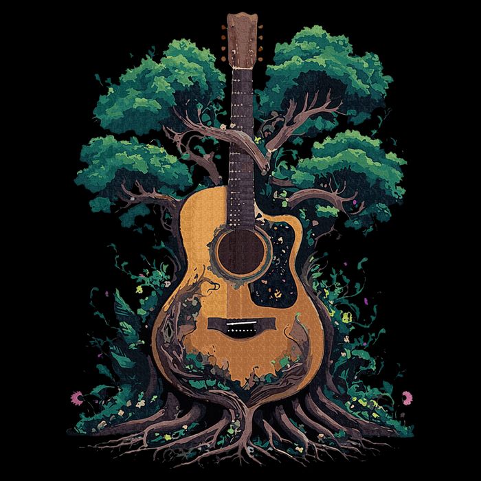 Acoustic Guitar Tree Musician Guitarist Flatbill Hat