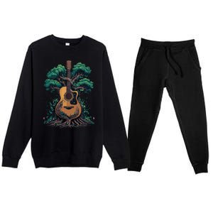 Acoustic Guitar Tree Musician Guitarist Premium Crewneck Sweatsuit Set