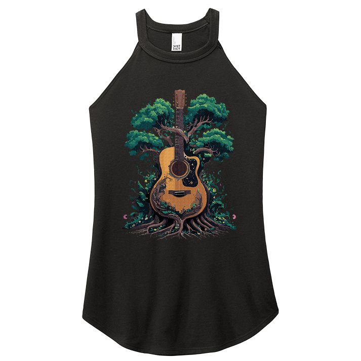 Acoustic Guitar Tree Musician Guitarist Women's Perfect Tri Rocker Tank