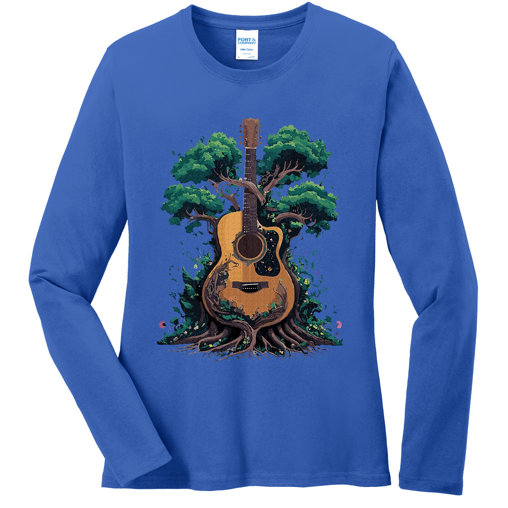 Acoustic Guitar Tree Musician Guitarist Ladies Long Sleeve Shirt
