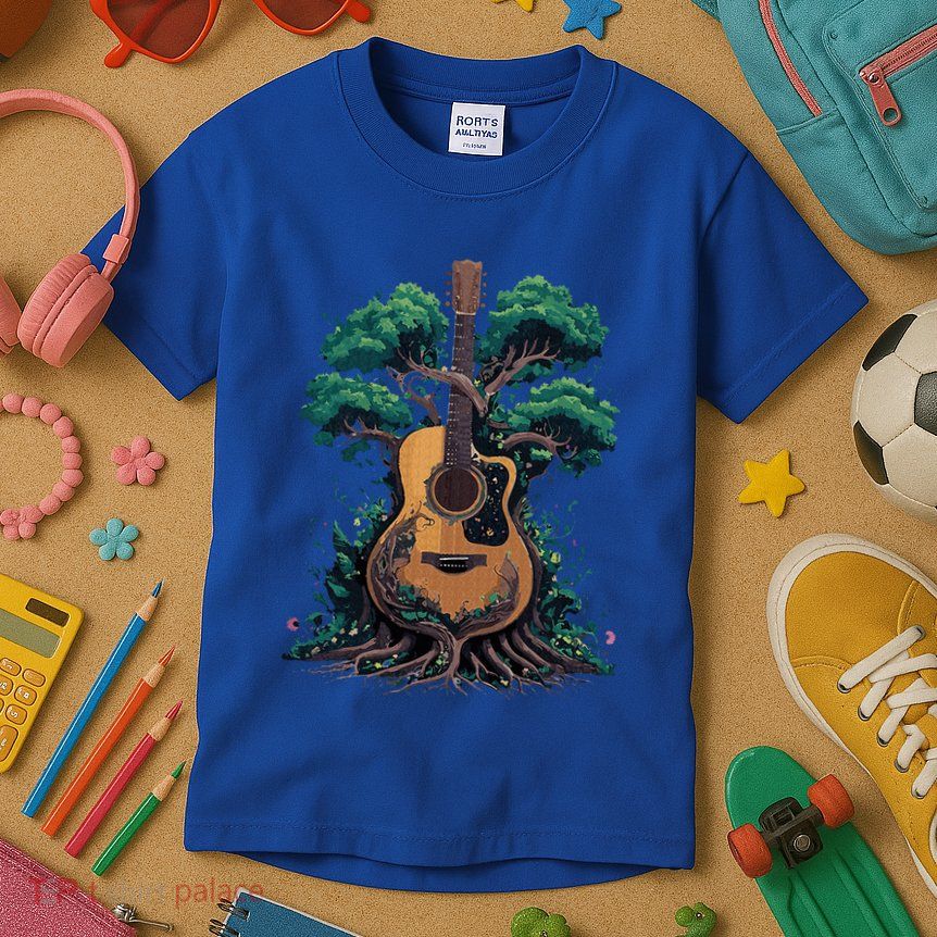 Acoustic Guitar Tree Musician Guitarist Kids T-Shirt