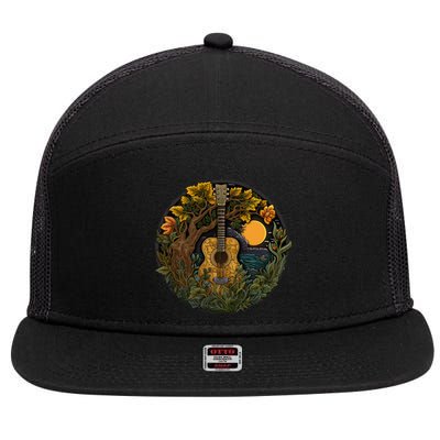 Acoustic Guitar Tree Guitarist Landscape Nature 7 Panel Mesh Trucker Snapback Hat