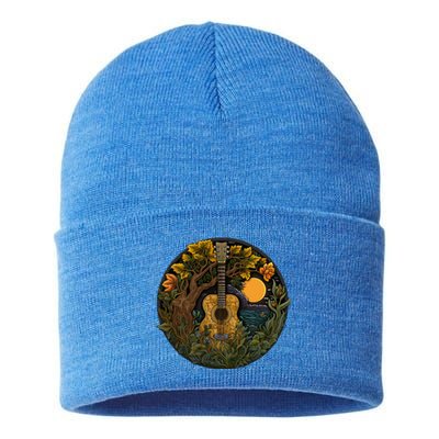 Acoustic Guitar Tree Guitarist Landscape Nature Sustainable Knit Beanie