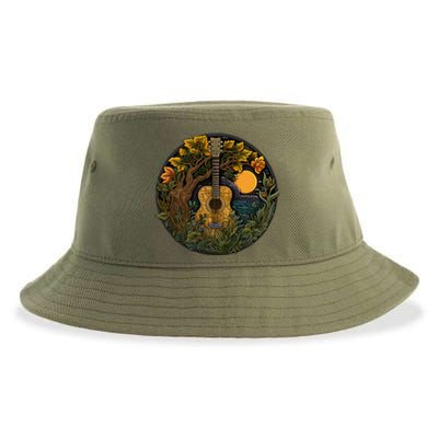 Acoustic Guitar Tree Guitarist Landscape Nature Sustainable Bucket Hat