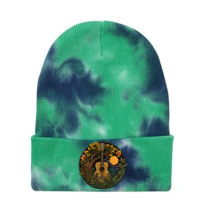 Acoustic Guitar Tree Guitarist Landscape Nature Tie Dye 12in Knit Beanie