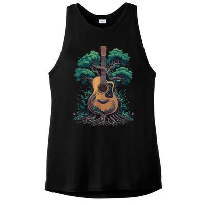 Acoustic Guitar Tree Musician Guitarist Ladies PosiCharge Tri-Blend Wicking Tank