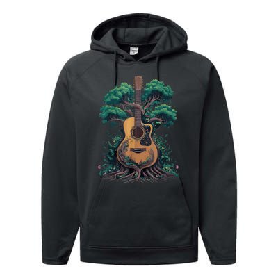 Acoustic Guitar Tree Musician Guitarist Performance Fleece Hoodie