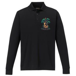 Acoustic Guitar Tree Musician Guitarist Performance Long Sleeve Polo