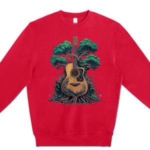 Acoustic Guitar Tree Musician Guitarist Premium Crewneck Sweatshirt