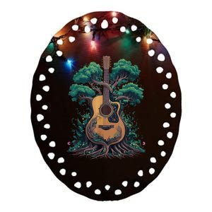 Acoustic Guitar Tree Musician Guitarist Ceramic Oval Ornament