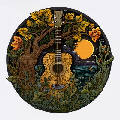 Acoustic Guitar Tree Guitarist Landscape Nature T-Shirt