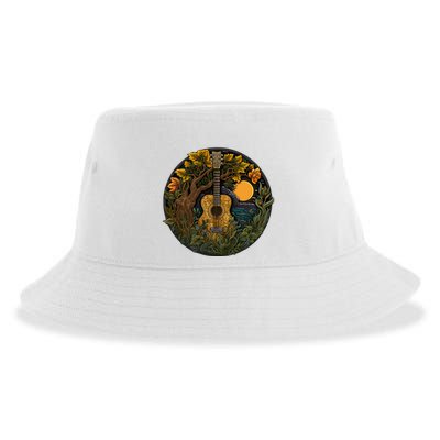 Acoustic Guitar Tree Guitarist Landscape Nature Sustainable Bucket Hat