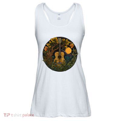 Acoustic Guitar Tree Guitarist Landscape Nature Ladies Essential Flowy Tank