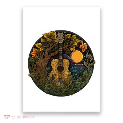 Acoustic Guitar Tree Guitarist Landscape Nature Poster