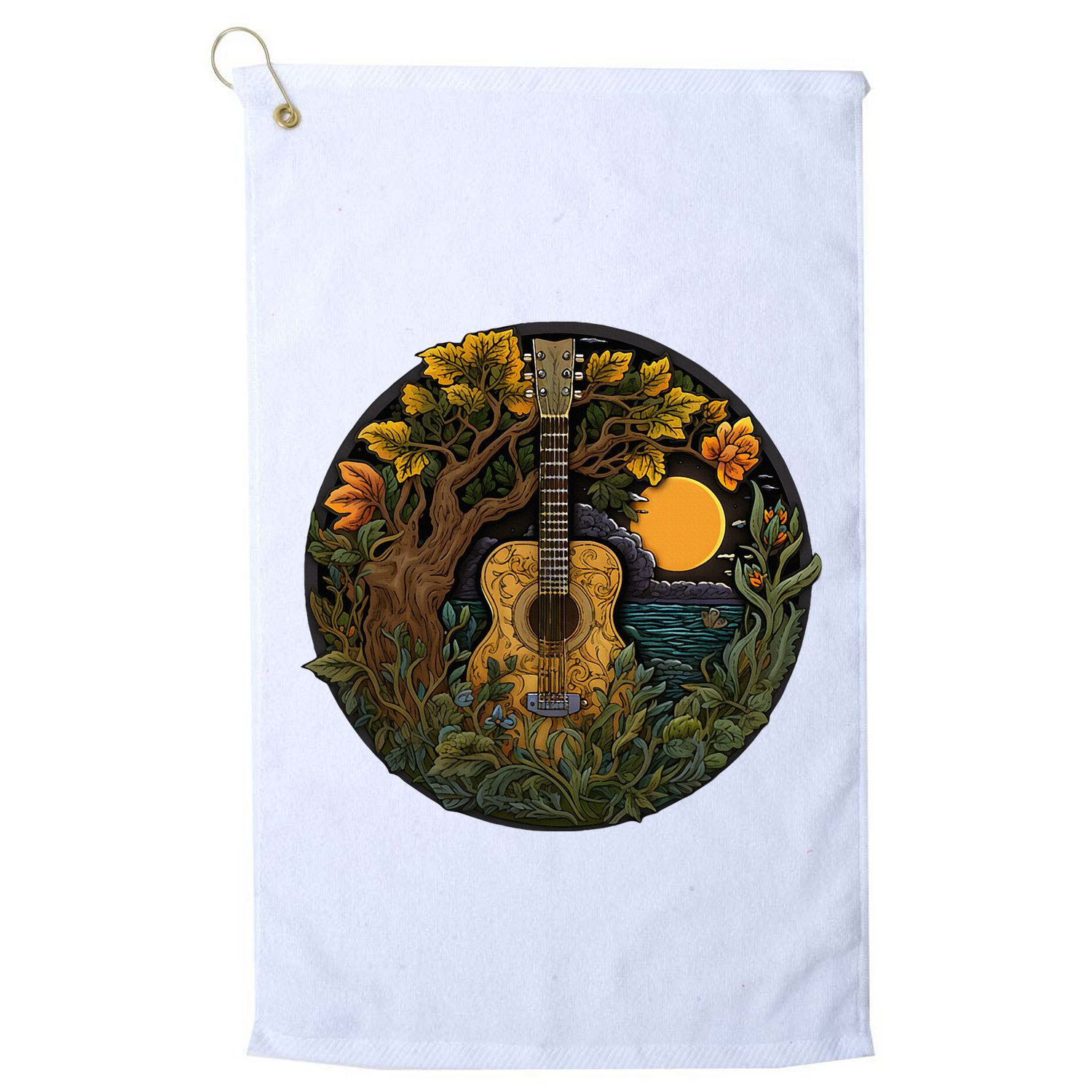 Acoustic Guitar Tree Guitarist Landscape Nature Golf Towel