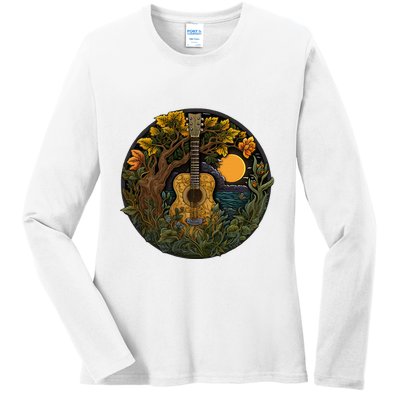 Acoustic Guitar Tree Guitarist Landscape Nature Ladies Long Sleeve Shirt