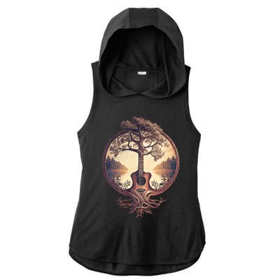 Acoustic Guitar Tree By The Lake Guitarist Nature Ladies PosiCharge Tri-Blend Wicking Draft Hoodie Tank