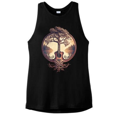 Acoustic Guitar Tree By The Lake Guitarist Nature Ladies PosiCharge Tri-Blend Wicking Tank