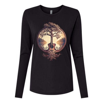 Acoustic Guitar Tree By The Lake Guitarist Nature Womens Cotton Relaxed Long Sleeve T-Shirt