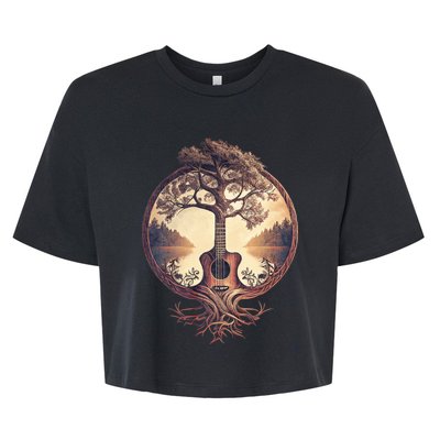 Acoustic Guitar Tree By The Lake Guitarist Nature Bella+Canvas Jersey Crop Tee