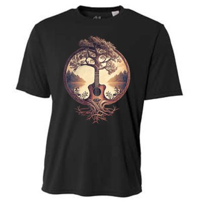 Acoustic Guitar Tree By The Lake Guitarist Nature Cooling Performance Crew T-Shirt