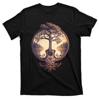 Acoustic Guitar Tree By The Lake Guitarist Nature T-Shirt