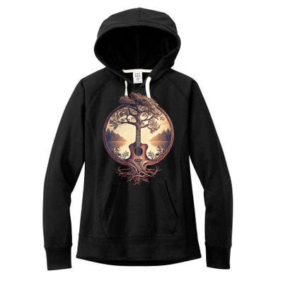 Acoustic Guitar Tree By The Lake Guitarist Nature Women's Fleece Hoodie