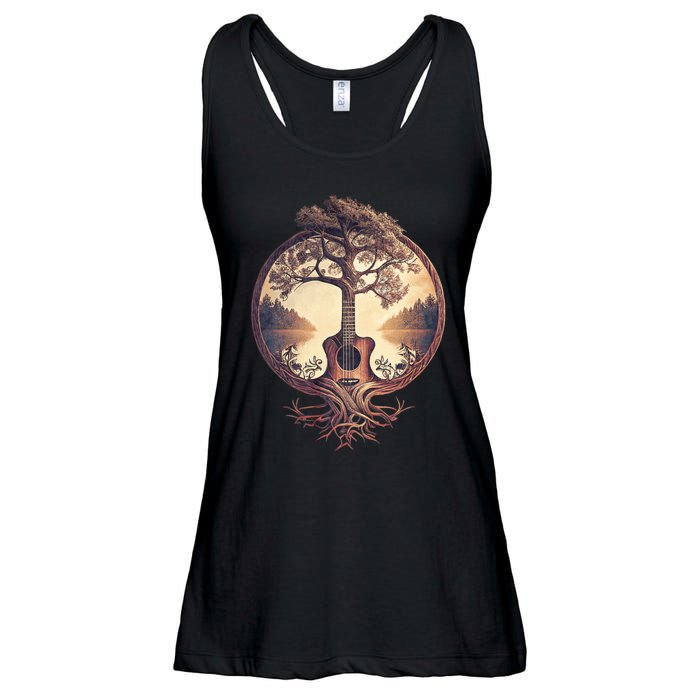 Acoustic Guitar Tree By The Lake Guitarist Nature Ladies Essential Flowy Tank